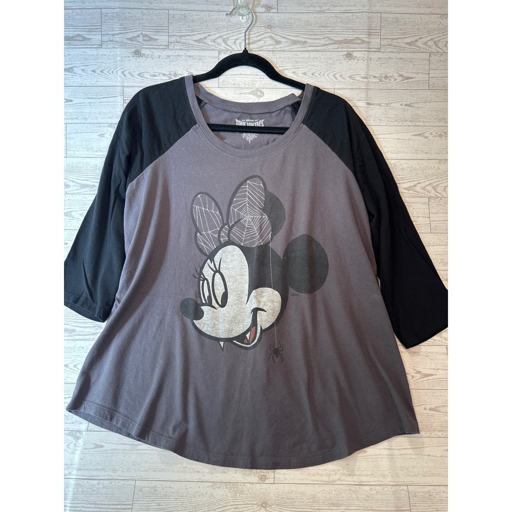 True Vintage Minnie Mouse Baseball Tee Women 1 Gray Black Halloween